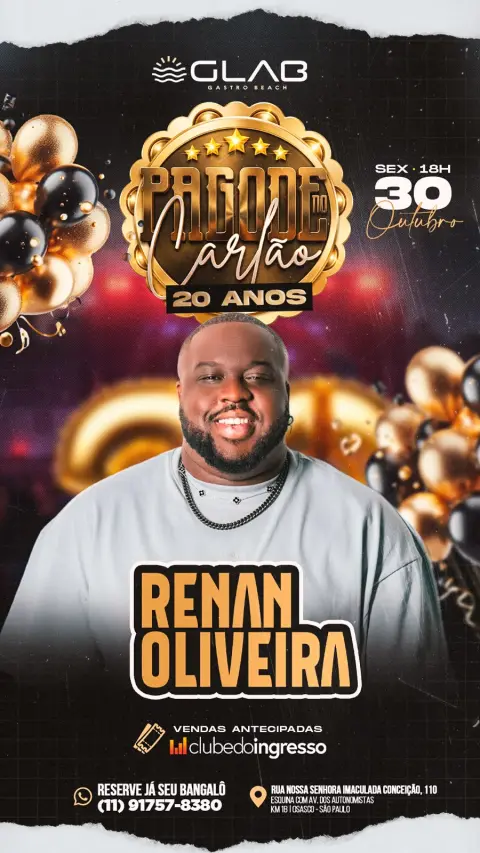Flyer: Pagode do Carlão 20 anos, sexta 30 out